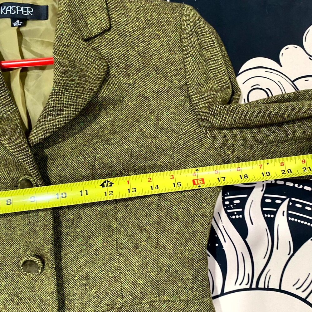 Kasper Blazer Jacket Women's 4 Green Wool Tweed 3-Button Business Preppy Career - Picture 8 of 10